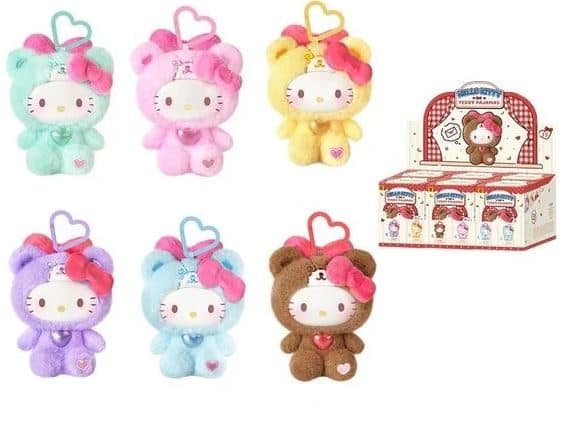 Hello Kitty Teddy Pajamas Plush Keychain Blind Box PDQ/6
